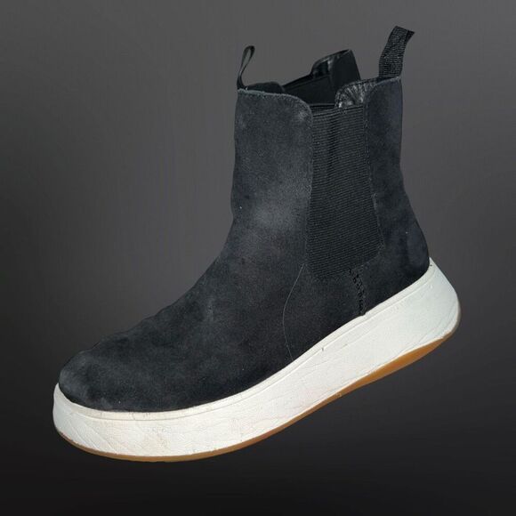 Women’a FitFlop F-MODE Black Suede Flatform Chelsea Boots Suze 5 - Picture 8 of 8